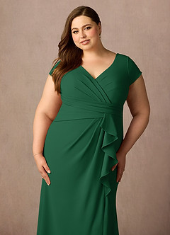 Azazie Tana Mother of the Bride Dresses Dark Green Mermaid V-Neck Pleated Stretch Crepe Dress image10