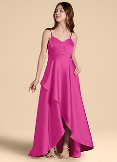 Azazie Prisha Junior A-Linie Plissee Stretch-Satin Kleid Fuchsia image4