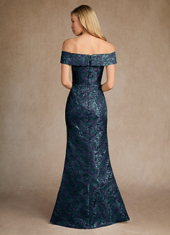 Azazie Canton Abiti per la Madre della Sposa Abito Sirena in Jacquard a Spalla Scoperta Marino Scuro image4