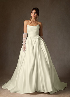 Azazie Adelise Wedding Dresses Cream Ball-Gown Strapless Satin Dress image1