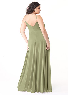 Azazie Evalin Final Sale Agave A-Line V-Neck Pleated Mesh Dress image8