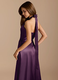 Azazie Tracie Bridesmaid Dresses Plum A-Line Pleated Metallic Satin Dress image8