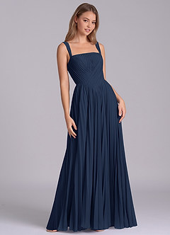 Azazie Mina Jurken voor bruidsmeisjes Jurk van Chiffon met A-Lijn Geplooid Donkere Marine image5