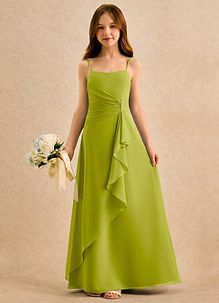 Azazie lolly Girls Formal Robe Demoiselle D'honneur Fillette Robe Trapèze en Mousseline de soie Plissée Citronnelle image3