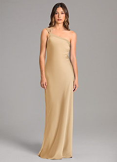 Azazie Monroe Brautjungfernkleider Meerjungfrau-Linie One-Shoulder Stretch-Satin Kleid Gold image4