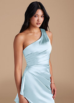 Azazie Latrice Bridesmaid Dresses Sky Blue Sheath One Shoulder Metallic Satin Dress image3