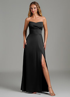 Azazie Niveah Kleider zum Anprobieren zu Hause Wandelbar A-Linie Schulterfrei Stretch-Satin Kleid Schwarz image2