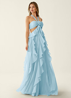 Gelsomina Sky Blue Chiffon 3D Flowers Ruffled A-line Prom Dress Prom ...