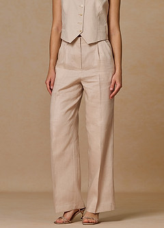 front Belicia Tan 100% Linen Pants