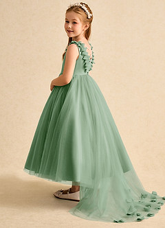 Azazie Lorita Flower Girl Dresses Matcha A-Line Beaded Tulle Dress image3
