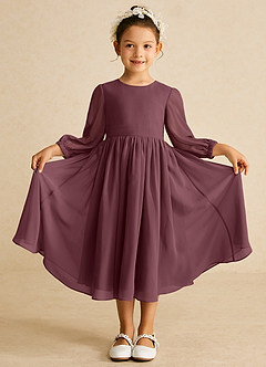 Azazie Lolo Robe Demoiselle D'honneur Fillette Robe Trapèze en Mousseline de soie avec manches Sangria image3