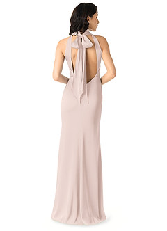 Azazie x Delaney Bridesmaid Dresses Blushing Pink Sheath High Neck Stretch Satin Dress image4