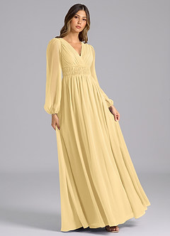 Azazie Palerma Bridesmaid Dresses Butter A-Line Long Sleeve Chiffon Dress image4