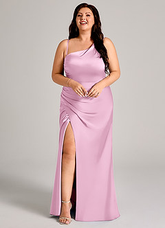Azazie Madelyn Bridesmaid Dresses Candy Pink Mermaid One Shoulder Stretch Satin Convertible Dress image14