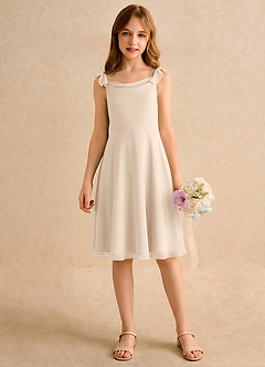 Azazie Pup Blumenmädchenkleider A-Linie Plissee Chiffon Kleid Alabaster Weiß image4