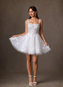 Azazie Darcy Wedding Dresses Diamond White A-Line Lace Dress image4