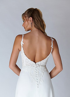 Azazie Clementina Wedding Dresses Diamond White A-Line V-Neck Sequins Stretch Crepe Dress image6