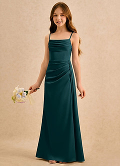 Azazie Shyla Girls Formal Sukienki dla dziewczynek sypiących kwiaty Osłona Pofałdowany Satyna elastyczna Długość podłogi Sukienka image3