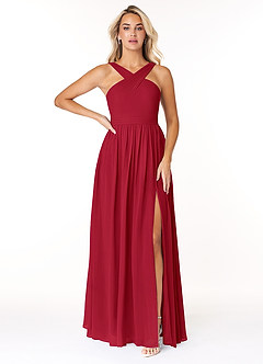 Azazie Elvira Bridesmaid Dresses Scarlet A-Line Pleated Chiffon Dress image1