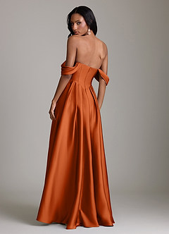 Azazie Loisa Abiti da Damigella Abito A-Line in Raso Elasticizzato a Spalla Scoperta Arancia Bruciata image2