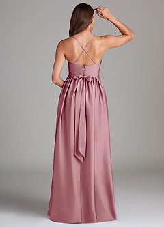 Azazie Llana Robes de demoiselle d'honneur de maternité Robe Trapèze avec poches Longueur ras du sol Satin extensible image2