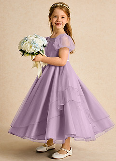 Azazie Duckie Flower Girl Dresses Wisteria Ball-Gown Pleated Tulle Dress image4