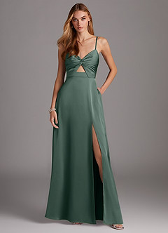 Azazie Jenna Jurken voor bruidsmeisjes Jurk van Stretch Satijn met A-Lijn Geplooid Zeemos image2