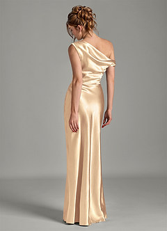 Azazie Emerson Brudtärnklänningar Klä av Sjöjungfru i Metallisk satin Av axeln Guld image2