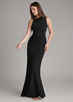 Azazie Charice Bridesmaid Dresses Black Sheath Pleated Chiffon Dress image3