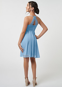 Azazie Ginny Junior Abito A-Line in Chiffon Plissettato Azzurro Polvere image4