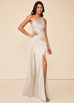 Azazie Maron Bridesmaid Dresses White Alabaster A-Line One Shoulder Stretch Satin Dress image3