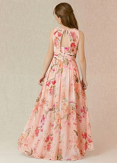 Azazie Bibiane Junior Robe Trapèze en Mousseline de soie Plissée Bouquet Florale Abstrait image2