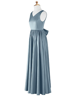 Azazie Hathaway Junior Dusty Blue A-Line Bow Stretch Satin Dress image8