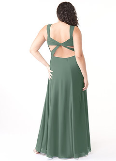 Azazie Nahrin Brautjungfernkleider A-Linie V-Hals Gefaltet Chiffon Kleid Eukalyptus image8