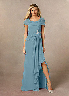 Azazie Mary Abiti per la Madre della Sposa Abito A-Line in Chiffon Spacco Laterale Blu Lunatico image1