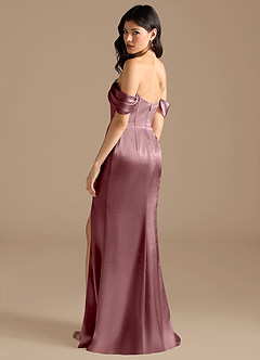 Azazie Lynden Bridesmaid Dresses Vintage Mauve Sheath Off the Shoulder Metallic Satin Convertible Dress image4
