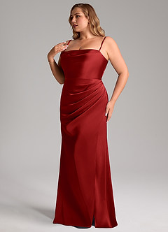 Azazie Leonis Brautjungfernkleider Wandelbar Meerjungfrau-Linie Plissee Stretch-Satin Kleid Granatapfelrot image13