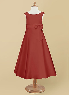 Azazie Lindy Flower Girl Dresses Terracotta A-Line Pleated Matte Satin Dress image10