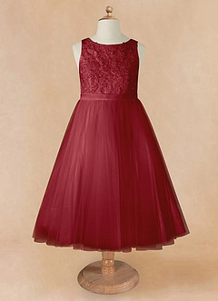 Azazie Calla Flower Girl Dresses Pomegranate Ball-Gown Lace Tulle Dress image7