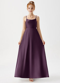 Azazie Shale Junior Plum A-Line Stretch Satin Dress image5