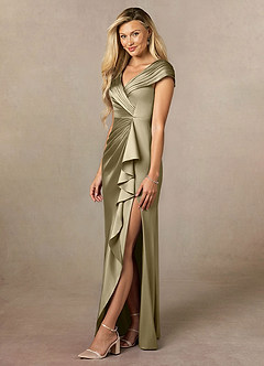 Azazie Anderson Kleider für die Brautmutter A-Linie Plissee Stretch-Satin Kleid Moosgrün image4