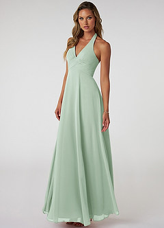 Azazie Tessie Bridesmaid Dresses Agave A-Line V-Neck Pleated Chiffon Dress image3