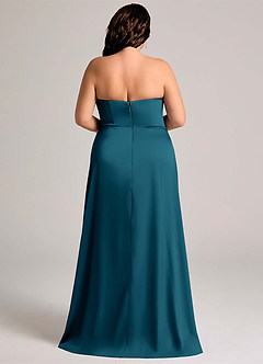 Azazie Wren Bridesmaid Dresses Ink Blue A-Line Strapless Stretch Satin Convertible Dress image9
