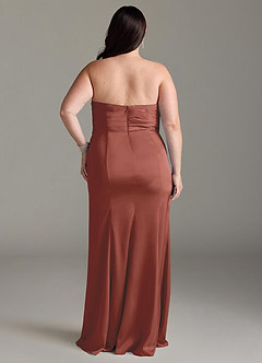Azazie Yola Bridesmaid Dresses Auburn Sheath V-Neck Pleated Stretch Satin Convertible Dress image10