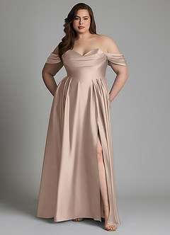 Azazie Loisa Robes de demoiselle d'honneur Robe Trapèze en Satin extensible Épaules dénudées Rose Anglais image10