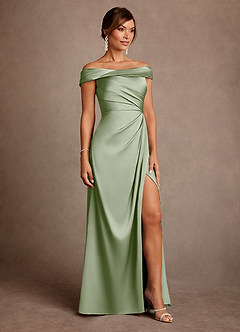 Azazie Bedford vestidos de madre de la novia Vestido de Salvia Polvorienta de Satén Elástico de Corte Recto con Plisado image4