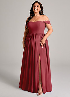 Azazie Calianna Bridesmaid Dresses Pomegranate A-Line Off the Shoulder Chiffon Convertible Dress image12