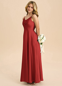 Azazie Bug Junior Robe Trapèze en Satin extensible Plissée Grenade image7