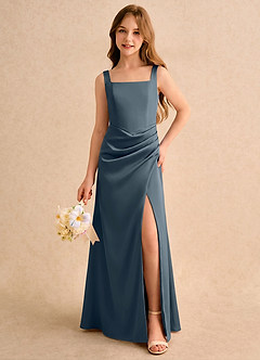 Azazie Noah Girls Formal Jurken voor bloemenmeisjes Kolom Jurk van Stretch Satijn Geplooide Schemering image3