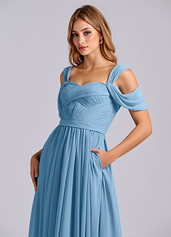 Azazie Koa Final Sale Steel Blue A-Line Off the Shoulder Chiffon Dress image7